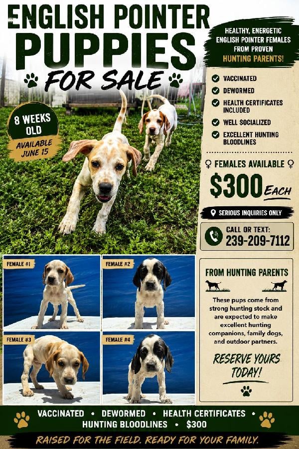 HUNTING/PRESERVE ENGLISH POINTER FOR SALE English Pointer